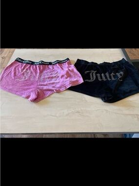 Juicy Couture Pink & Black Velour Rhinestone Logo Shorts Set